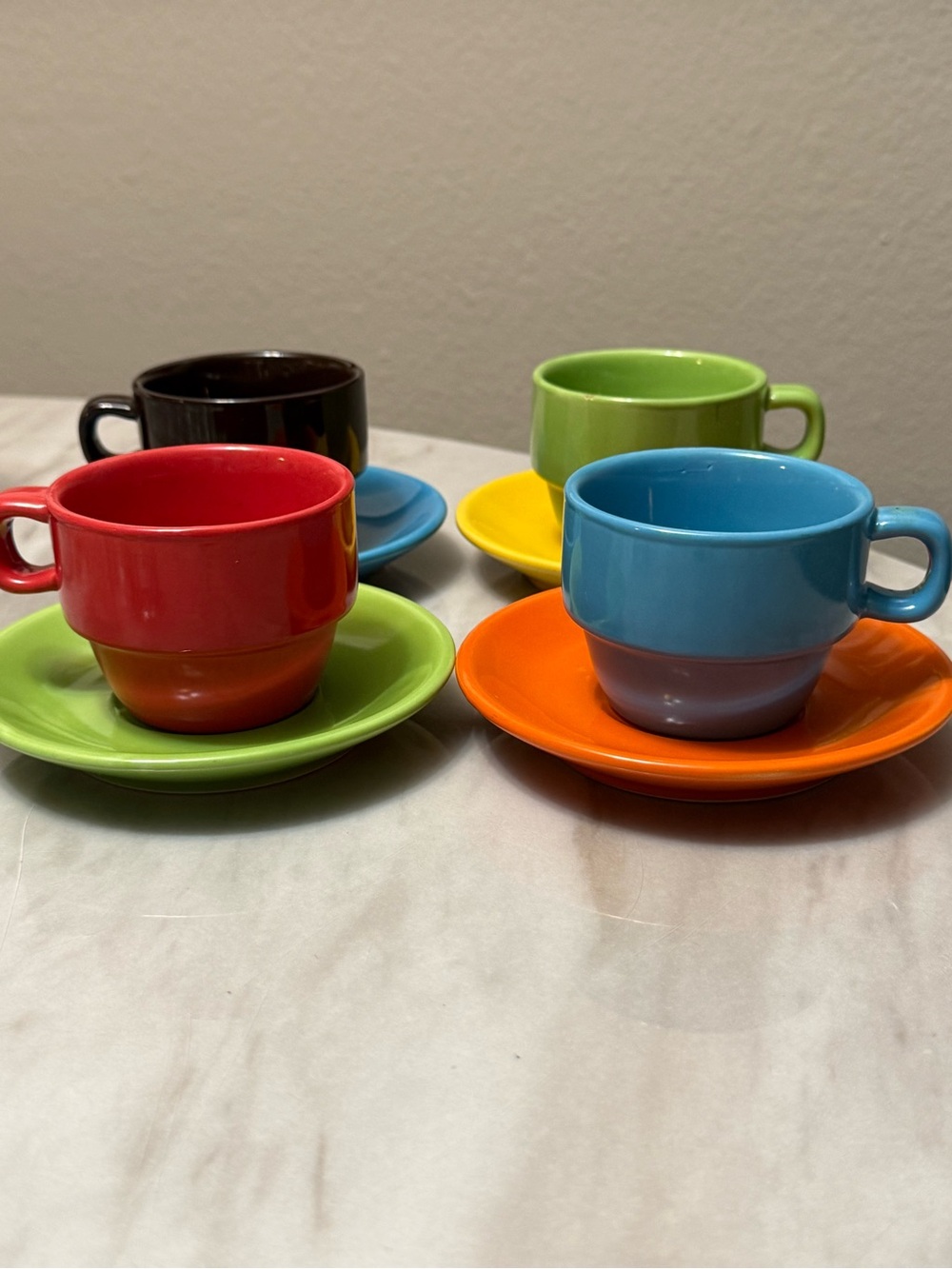 World Market espresso colorful stackable cup saucer sets